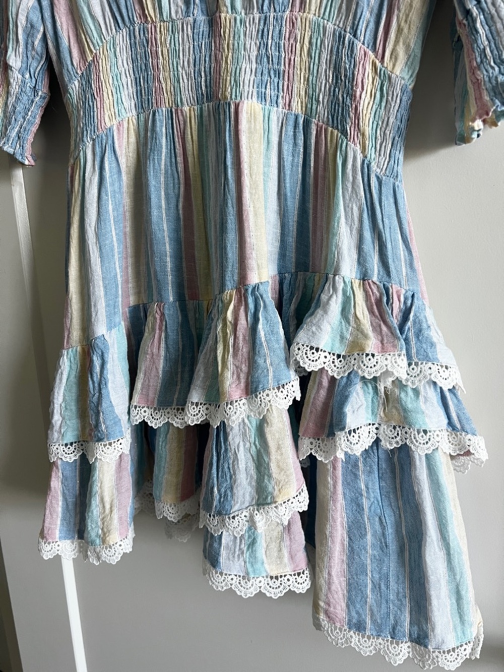 THE SHIRT Rochelle Behrens Brigitte Dress L Pastel Stripe Lace Trim Cotton - Picture 10 of 16
